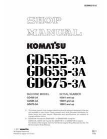 Komatsu GD555-3C, GD655-3C, GD675-3C motor grader pdf shop manual  - Komatsu manuals - KOMATSU-SEBM021010