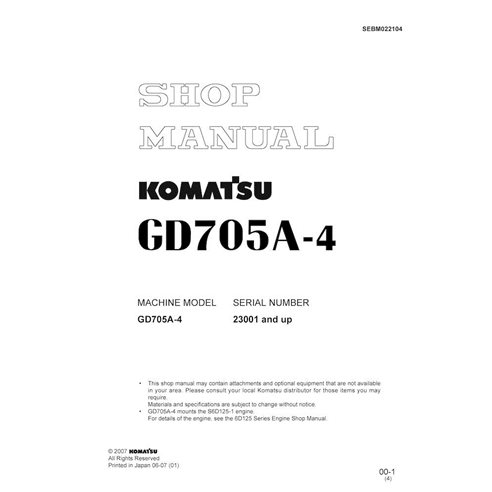 Manual de loja em pdf da motoniveladora Komatsu GD705-4 - Komatsu manuais - KOMATSU-SEBM022104