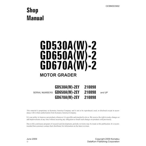 Manual de loja em pdf da motoniveladora Komatsu GD530A-2, GD530AW-2, GD650A-2, GD650AW-2, GD670A-2, GD670AW-2 - Komatsu manua...