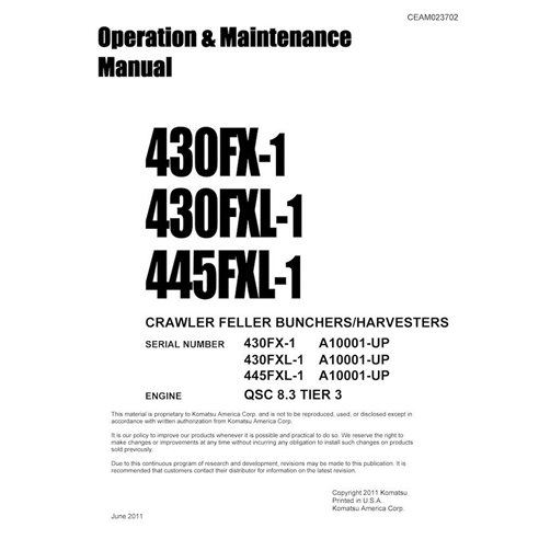 Komatsu 430FX-1, 430FXL-1, 445FXL-1 harvester pdf operation and maintenance manual  - Komatsu manuals - KOMATSU-CEAM023702
