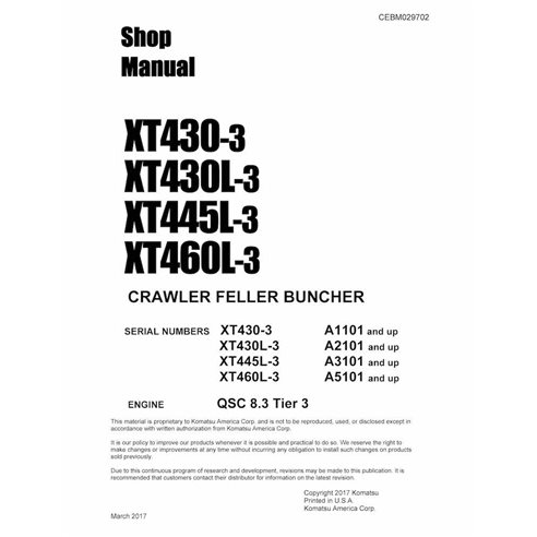 Komatsu XT430-3, XT430L-3, XT445L-3, XT460L-3 harvester pdf shop manual  - Komatsu manuals - KOMATSU-CEBM029702