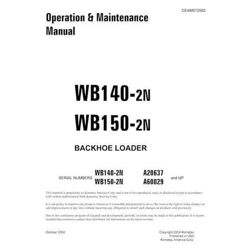 Manuel d'utilisation et d'entretien pdf de la chargeuse-pelleteuse Komatsu WB140-2N, WB150-2N - Komatsu manuels - KOMATSU-CEA...