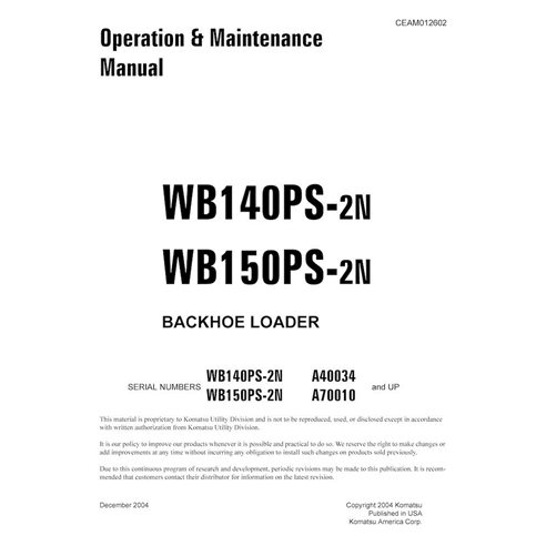 Manual de operação e manutenção em pdf da retroescavadeira Komatsu WB140-2N, WB150-2N - Komatsu manuais - KOMATSU-CEAD012602