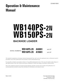 Manuel d'utilisation et d'entretien pdf des chargeuses-pelleteuses Komatsu WB140PS-2N, WB150PS-2N - Komatsu manuels - KOMATSU...