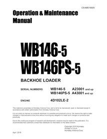 Manuel d'utilisation et d'entretien pdf de la chargeuse-pelleteuse Komatsu WB146-5, WB146PS-5 - Komatsu manuels - KOMATSU-CEA...