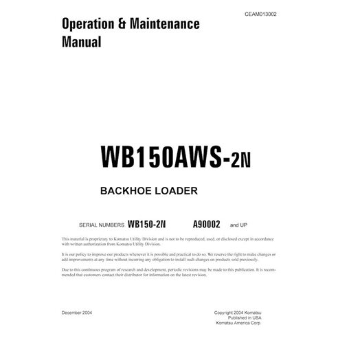 Manuel d'utilisation et d'entretien pdf de la chargeuse-pelleteuse Komatsu WB150AWS-2N - Komatsu manuels - KOMATSU-CEAD013002