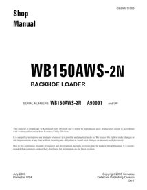 Komatsu WB150AWS-2N backhoe loader pdf shop manual  - Komatsu manuals - KOMATSU-CEBD011300