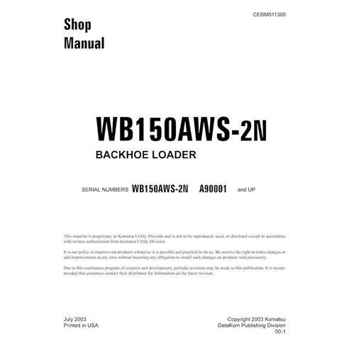 Komatsu WB150AWS-2N backhoe loader pdf shop manual  - Komatsu manuals - KOMATSU-CEBD011300