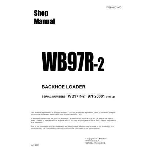 Manuel d'atelier pdf de la chargeuse-pelleteuse Komatsu WB97R-2 - Komatsu manuels - KOMATSU-WEBM001000D