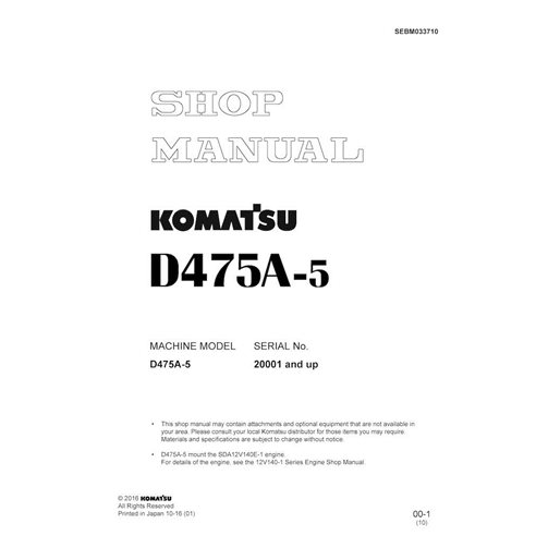 Manuel d'atelier pdf du bouteur Komatsu D475A-5 - Komatsu manuels - KOMATSU-SEBM033710
