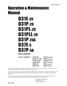 Komatsu D31E-20, D31P-20, D37E-5, D37P-5A buldôzer pdf manual de operação e manutenção - Komatsu manuais - KOMATSU-SEAD015400