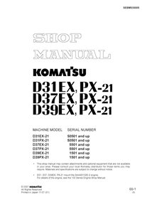 Komatsu D31EX-21, D31PX-21, D37EX-21 , D37PX-21, D39EX-21, D39PX-21 dozer pdf shop manual  - Komatsu manuals - KOMATSU-SEBM03...