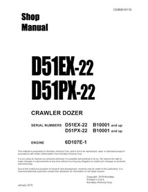 Komatsu D51EX-22, D51PX-22 dozer pdf shop manual  - Komatsu manuals - KOMATSU-CEBM019110