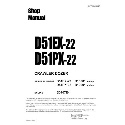 Komatsu D51EX-22, D51PX-22 dozer pdf shop manual  - Komatsu manuals - KOMATSU-CEBM019110