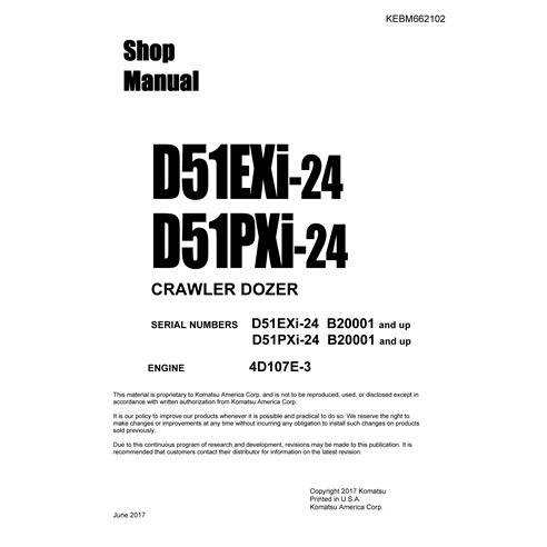 Manuel d'atelier pdf du bulldozer Komatsu D51EXi-24, D51PXi-24 - Komatsu manuels - KOMATSU-KEBM662102