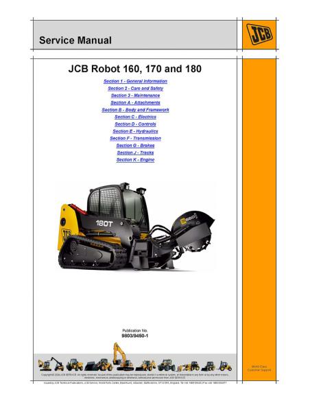Jcb Robot 160, 170 and 180 skid loader service manual - JCB manuals - JCB-9803-9450