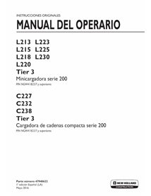 Manuel de l'opérateur pdf pour chargeuses compactes New Holland L213, L215, L218, L220, L223, L225, L320, C227, C232, C238 ES...