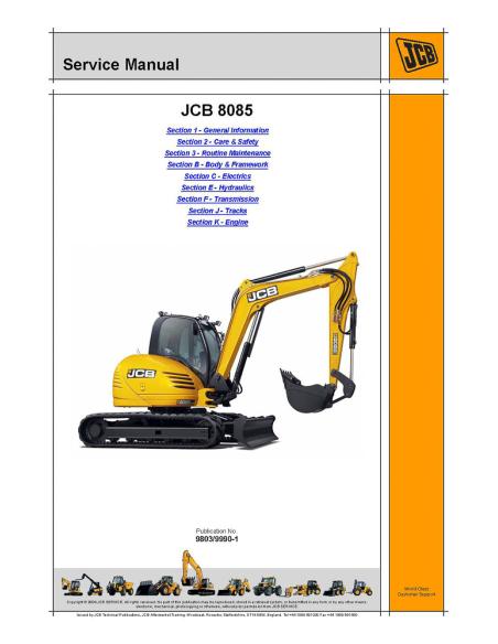 Manuel d'entretien de l'excavatrice JCB 8085 - JCB manuels - JCB-9803-9990-1