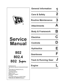 Manual de serviço da mini-escavadeira Jcb 802, 802.4, 802 Super - JCB manuais - JCB-9803-3140