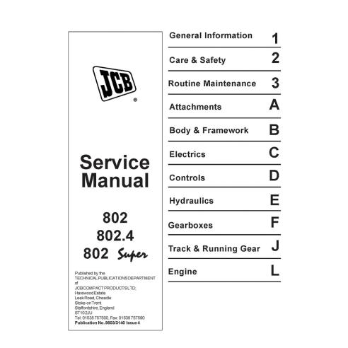 Jcb 802, 802.4, 802 Super miniexcavadora manual de servicio - JCB manuales - JCB-9803-3140