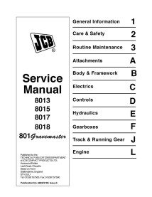 Jcb 8013, 8015, 8017, 8018, 801 Manual de servicio de la miniexcavadora Gravemaster - JCB manuales - JCB-9803-3105