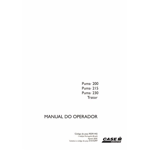 Case Puma 200, 215, 230 tractor pdf manual del operador PT - Case IH manuales - CASE-90391442-OM-PT