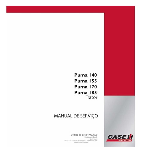 Case Puma 140, 155, 170, 185 tracteur pdf manuel d'entretien PT - Case IH manuels - CASE-47402699-SM-PT