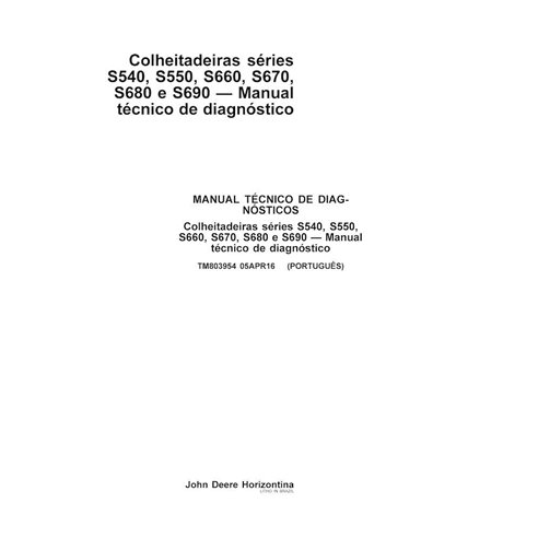 TM803954-2016-PT Manual técnico de diagnóstico da colheitadeira John Deere S540, S550, S660, S670, S680, S690 PT (TM803954)