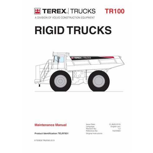 Camión volquete rígido Terex TR100 pdf manual de mantenimiento - Terex manuales - TEREX-15272903-MM-EN