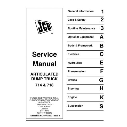 Manuel d'entretien des camions articulés JCB 714, 718 - JCB manuels - JCB-9803-7160