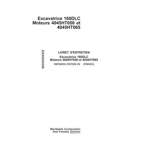 JD-OMT226912-FR John Deere 160DLC excavator operator's manual FR (OMT226912)