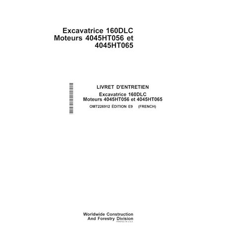 Manual do operador em pdf da escavadeira John Deere 160DLC FR - John Deere manuais - JD-OMT226912-FR