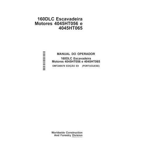 JD-OMT248578-PT John Deere 160DLC excavator operator's manual PT (OMT248578)