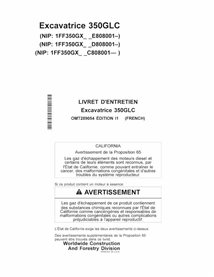 Manuel de l'opérateur pdf de la pelle John Deere 350GLC FR - John Deere manuels - JD-OMT289054-FR