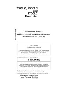 John Deere 200CLC, 230CLC, 270CLC excavator pdf operator's manual  - John Deere manuals - JD-OMT187348-EN