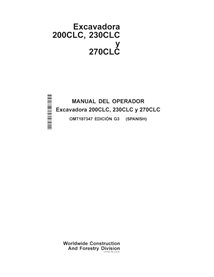 Excavadora John Deere 200CLC, 230CLC, 270CLC pdf manual del operador ES - John Deere manuales - JD-OMT187347-ES