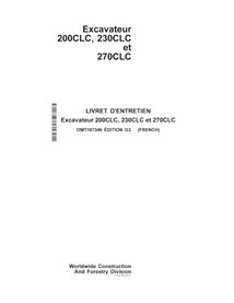 Manuel de l'opérateur pdf pour pelle John Deere 200CLC, 230CLC, 270CLC FR - John Deere manuels - JD-OMT187346-FR