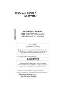 Manuel de l'opérateur pdf de l'excavatrice John Deere 200D, 200DLC - John Deere manuels - JD-OMT226908-EN