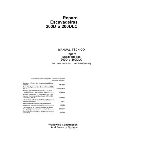 John Deere 200D, 200DLC excavadora pdf manual técnico de reparación PT - John Deere manuales - JD-TM12021-PT