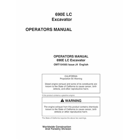 Manual del operador pdf de la excavadora John Deere 690ELC - John Deere manuales - JD-OMT154565-EN