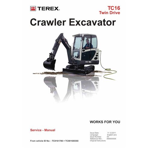 Manuel d'entretien pdf de la mini-pelle Terex TC16 - Terex manuels - TEREX-TC16-SM-EN