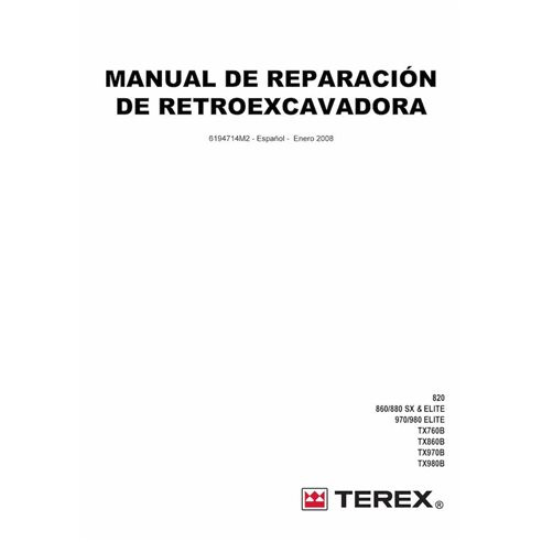 Terex 820, 860, 880, 970, 980, TX760B, TX860B, TX970B, TX980B retroescavadeira pdf manual de oficina ES - Terex manuais - TER...