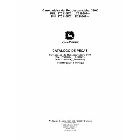 Catálogo de peças em pdf da retroescavadeira John Deere 310K PT - John Deere manuais - JD-PC11111P-PT