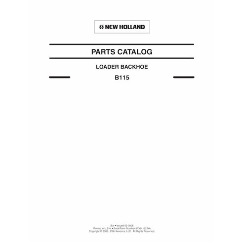 New Holland B115 backhoe loader pdf parts catalog  - New Holland Construction manuals - NH-87364132-PC