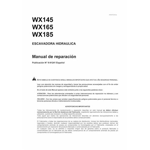 Manuel d'entretien pdf pour pelle sur pneus Case WX145, WX165, WX185 ES - Case manuels - CASE-9-91241-SM-ES