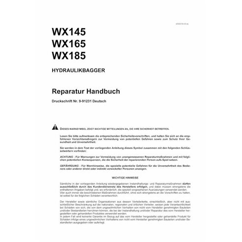 Manual de serviço em pdf da escavadeira de rodas Case WX145, WX165, WX185 DE - Case manuais - CASE-9-91231-SM-DE