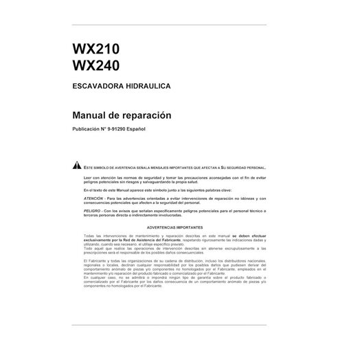 Manuel d'entretien pdf pour pelle sur pneus Case WX210, WX240 ES - Case manuels - CASE-9-91290-SM-ES