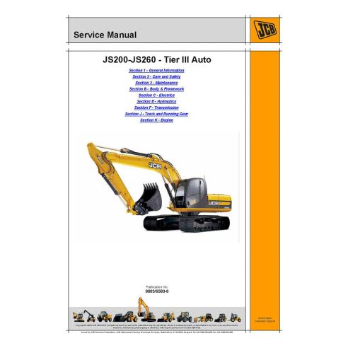 Manual de serviço da escavadeira automotiva Jcb JS200 - JS260 Tier III - JCB manuais