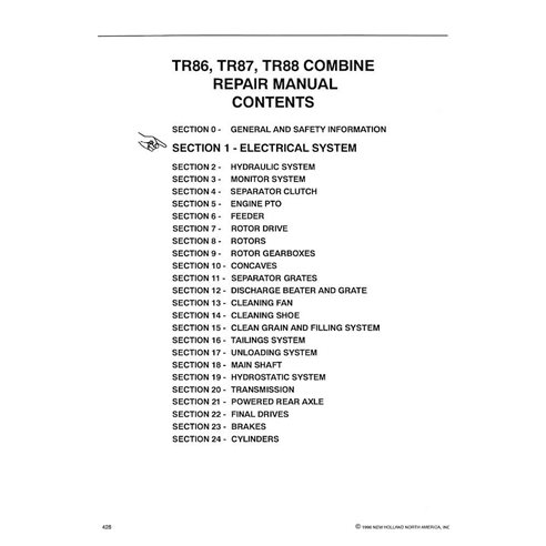 Manuel de réparation pdf de la moissonneuse-batteuse New Holland TR86, TR87, TR88 - New Holland Agriculture manuels - NH-4000...
