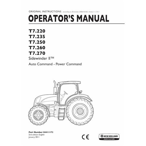 Manual del operador en pdf del tractor New Holland T7.220, T7.235, T7.250, T7.260, T7.270 - New Holand Agricultura manuales -...